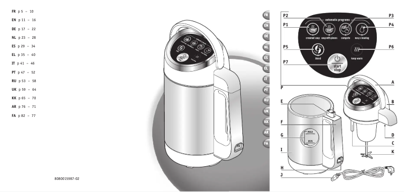 Page 1 de la notice Instructions / montage Tefal Easy Soup BL8411