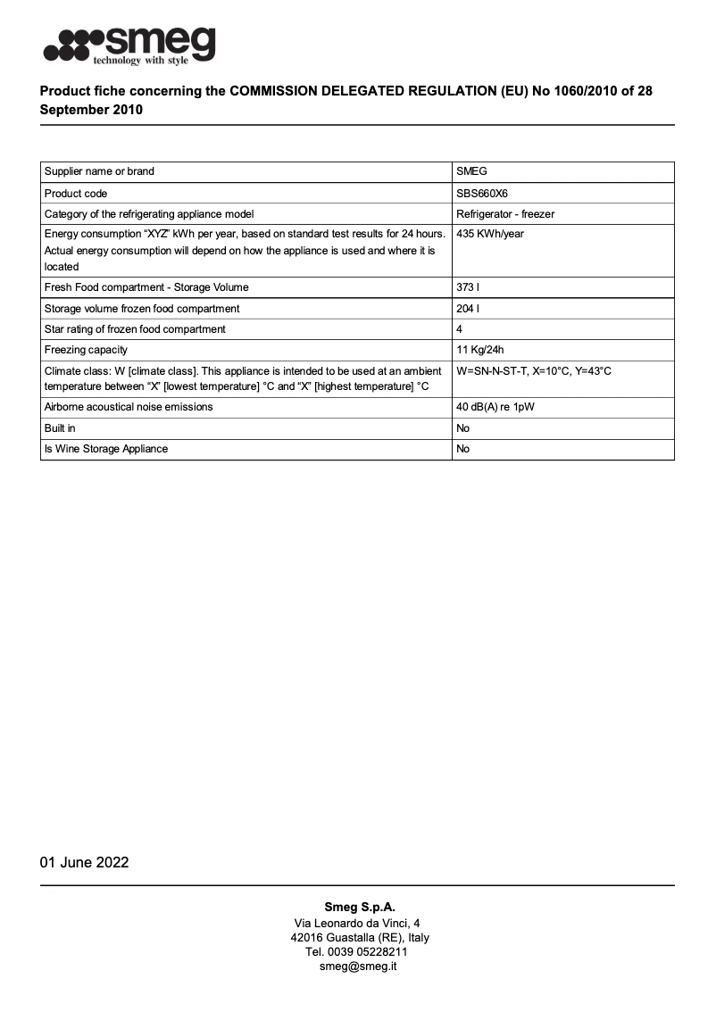 Page 1 de la notice Brochure Smeg SBS660X6