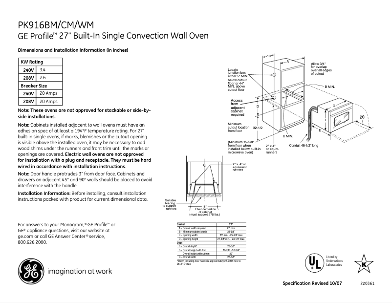 Page n°1 - Fiche technique GE Profile PK916WMWW