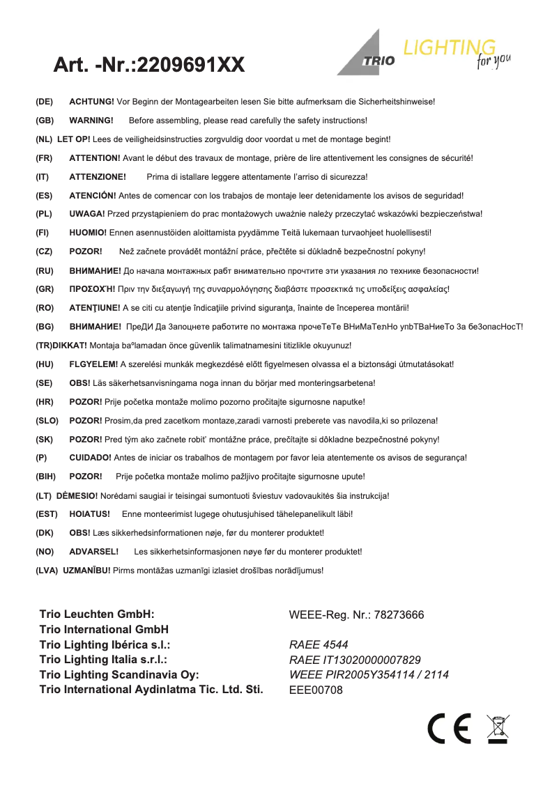 Page 1 de la notice Manuel utilisateur Trio Lighting Ohio 220969142