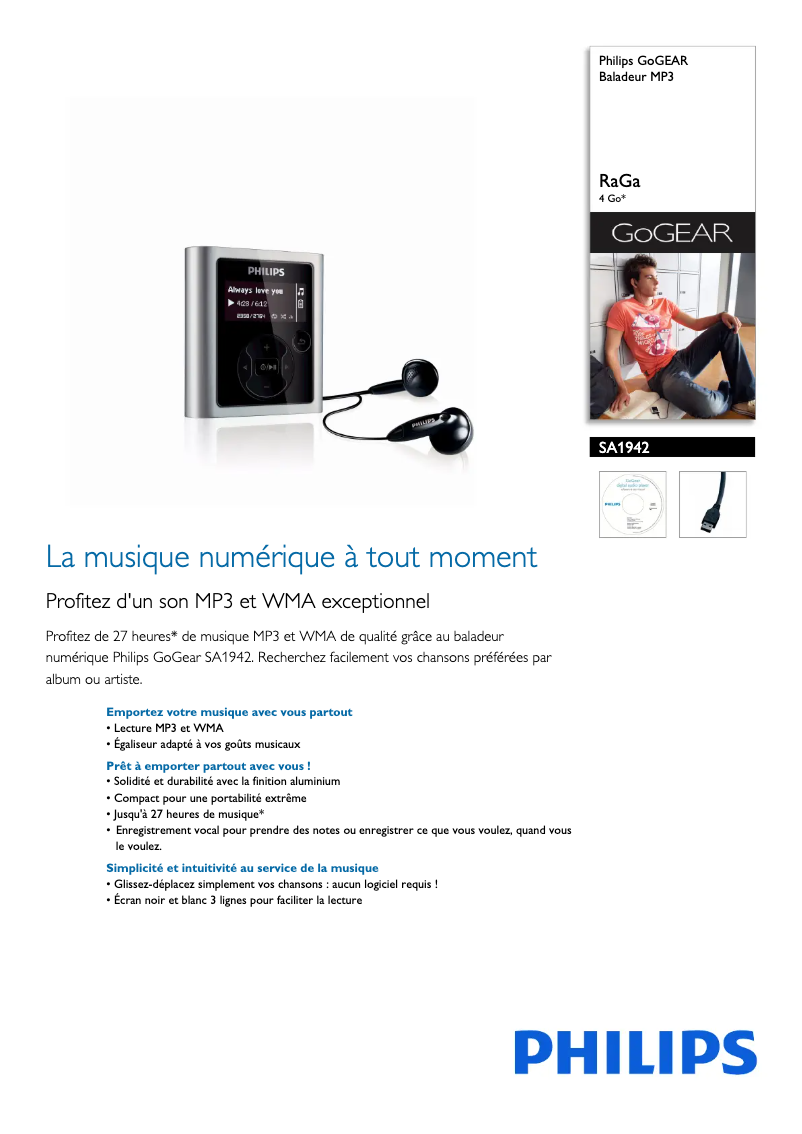 Page 1 de la notice Fiche technique Philips GoGear SA1942
