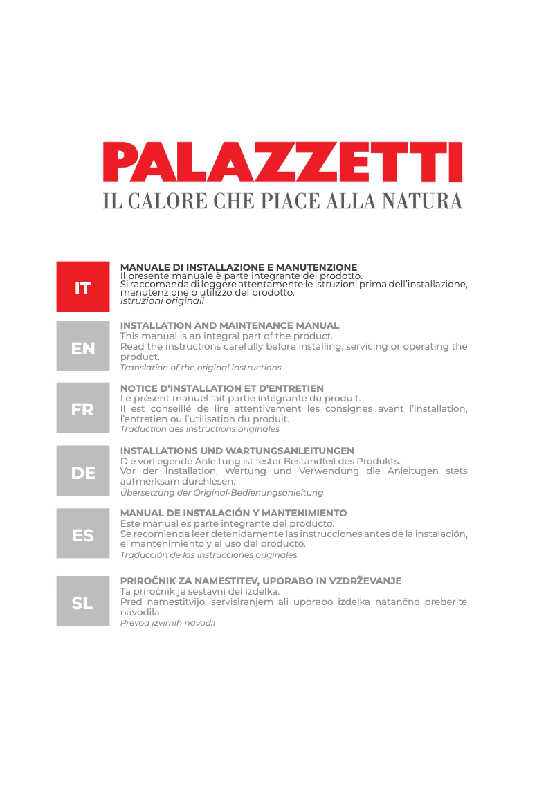 Page n°1 - Manuel utilisateur Palazzetti Sahara