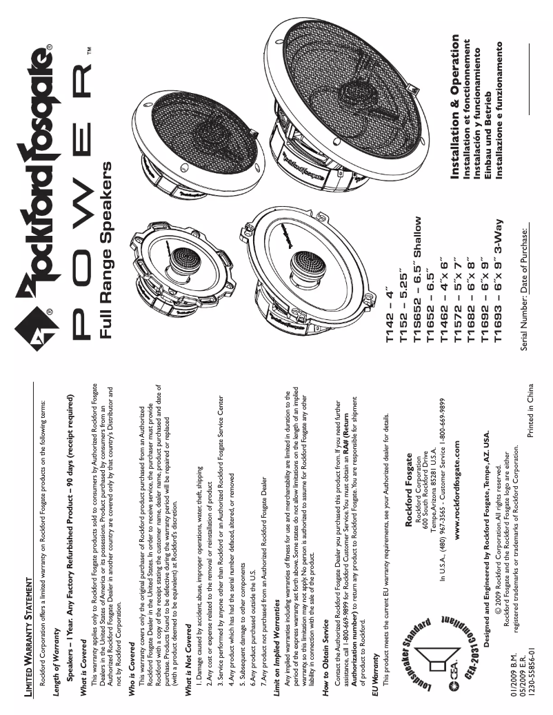 Page n°1 - Manuel utilisateur Rockford Fosgate T1652