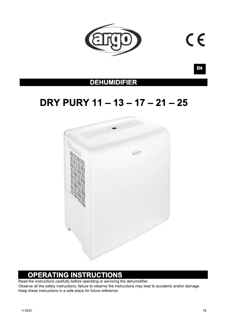 Page n°1 - Manuel utilisateur Argoclima Dry Pury 25