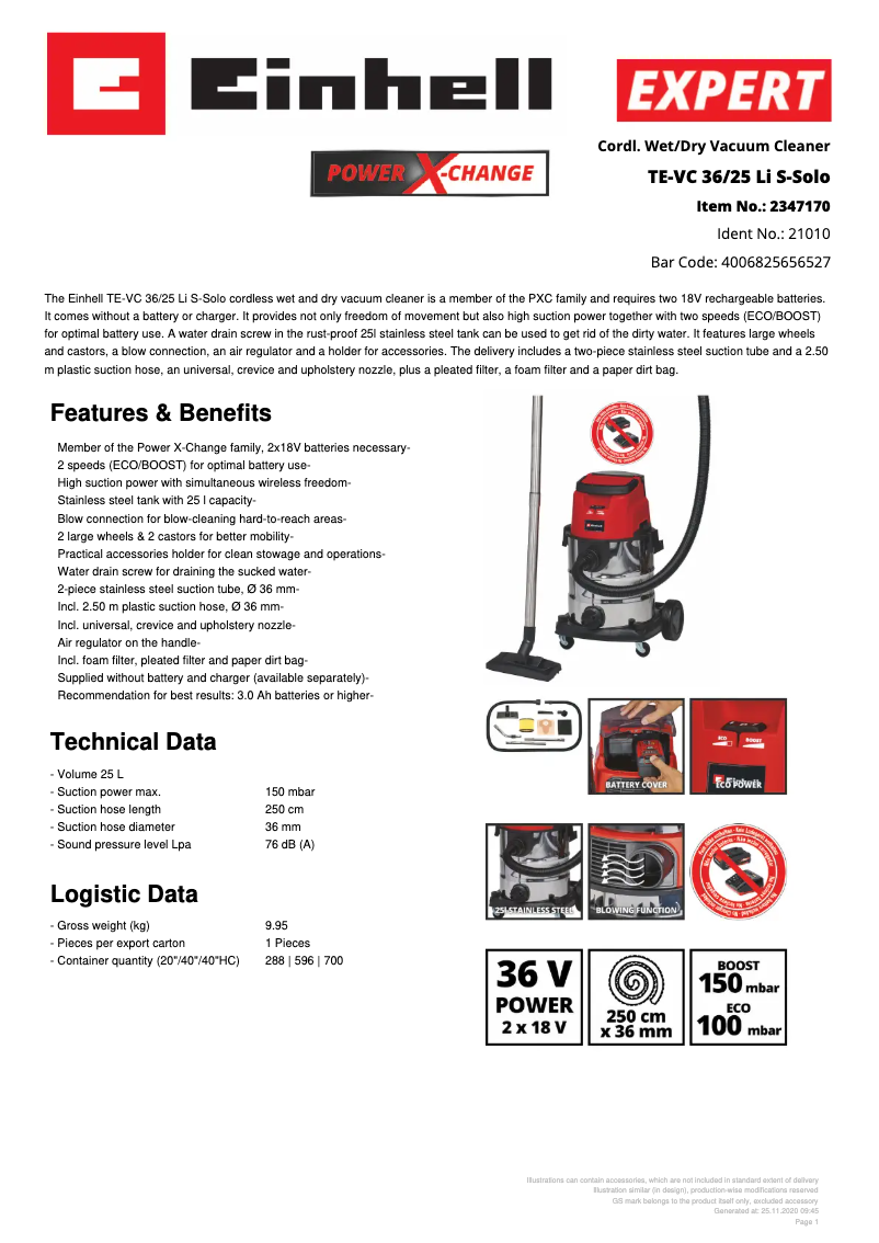 Image de la première page du manuel de l'appareil TE-VC 36/25 Li S-Solo