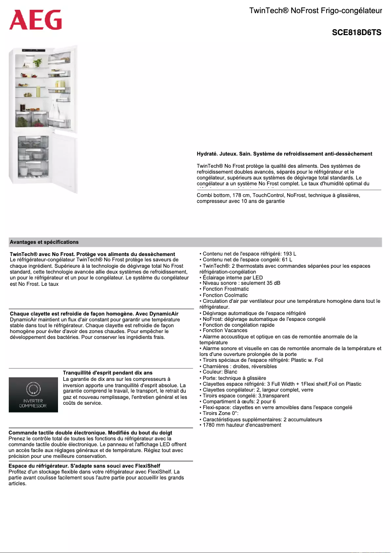 Page 1 de la notice Fiche technique AEG SCE818D6TS