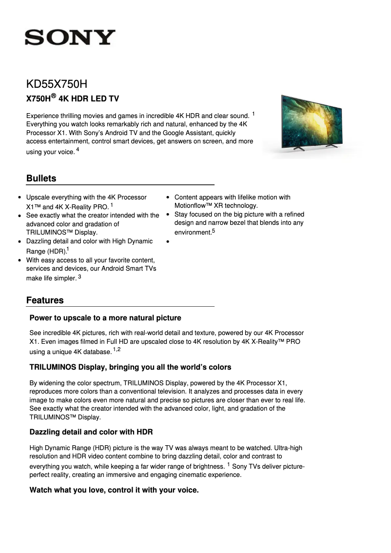 Image de la première page du manuel de l'appareil KD55X750H
