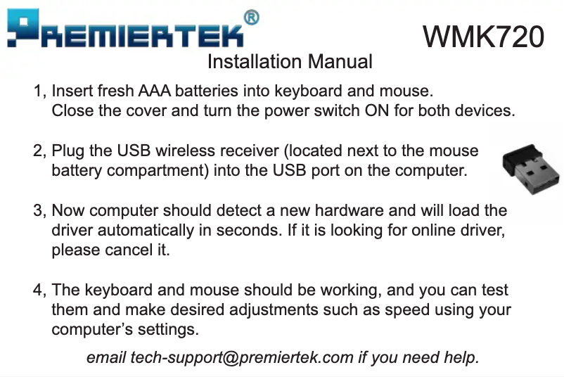 Page n°1 - Manuel utilisateur Premiertek WMK720