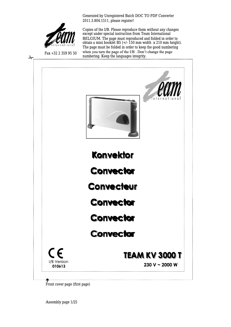 Page 1 de la notice Manuel utilisateur Team KV 3000T