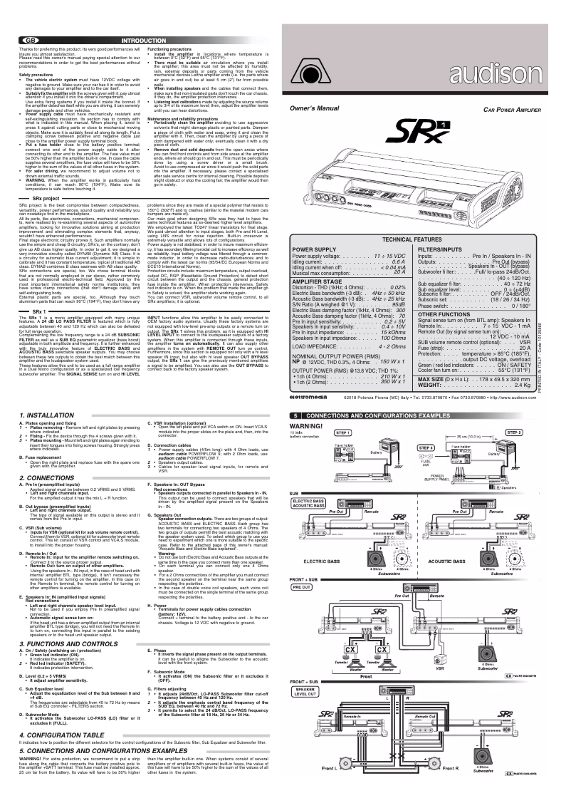 Page n°1 - Manuel utilisateur Audison SRX 1
