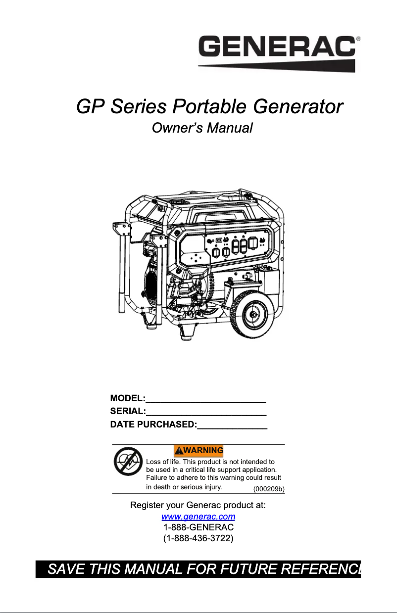 Page n°1 - Manuel utilisateur Generac G0077050