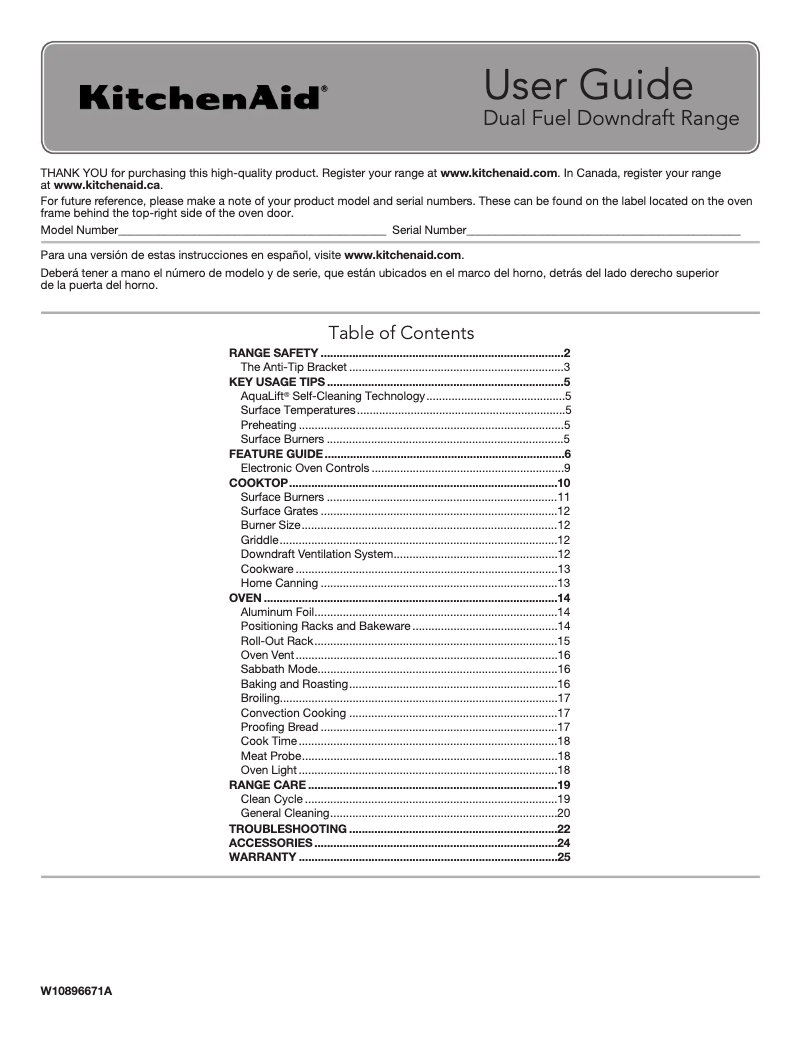 Page 1 de la notice Manuel d'utilisation et d'entretien KitchenAid KSDG950ESS
