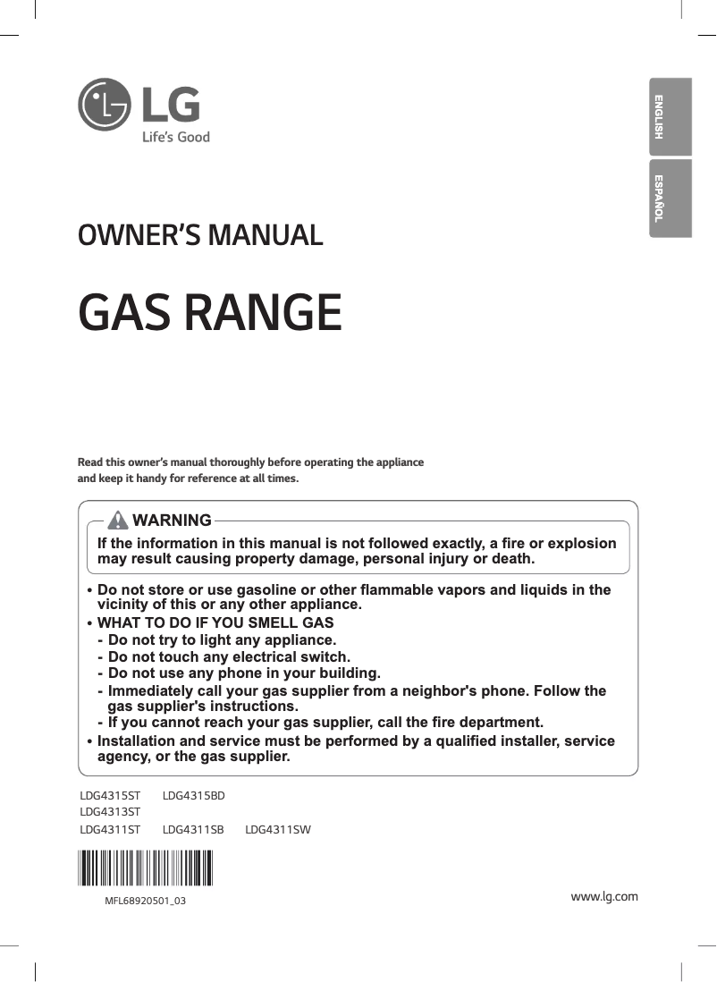 Page 1 de la notice Manuel utilisateur LG LDG4313ST