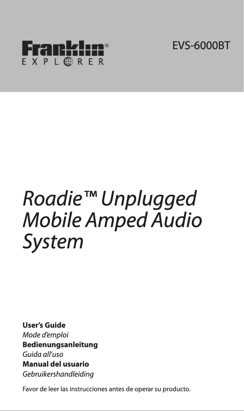 Page n°1 - Manuel utilisateur Franklin EVS-6000BT