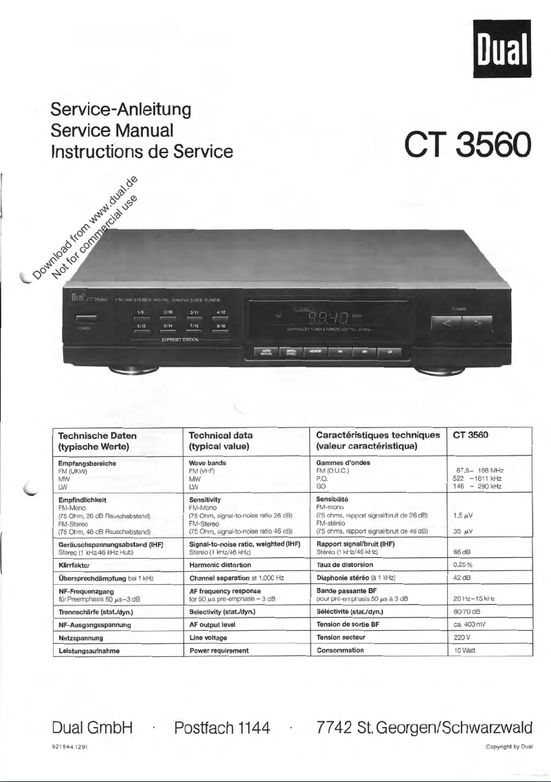 Page n°1 - Manuel utilisateur Dual CT 3560