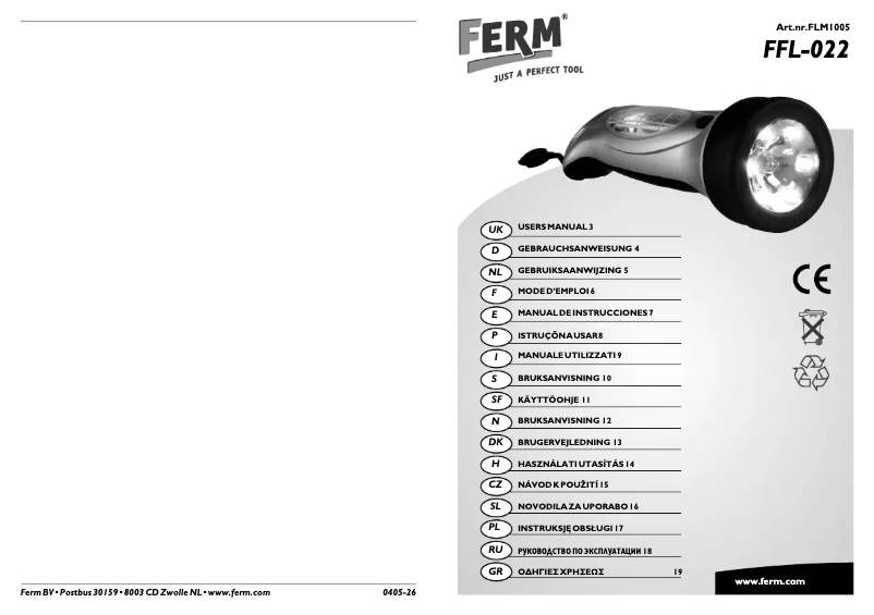 Page 1 de la notice Manuel utilisateur Ferm FFL-022