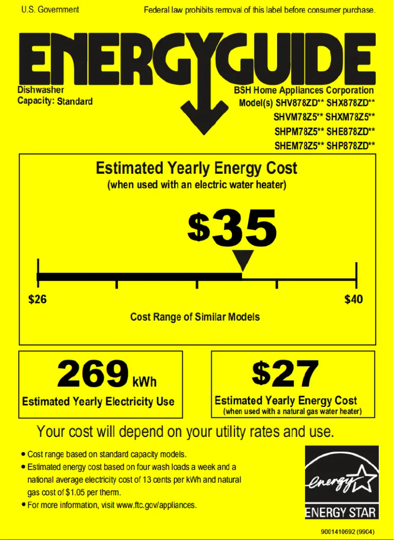 Page 1 of the manual Energy Label Bosch SHEM78Z55N