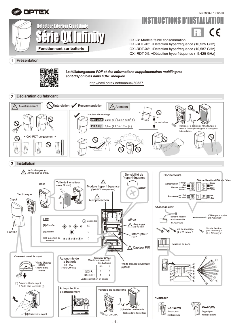 Page n°1 - Manuel utilisateur Optex QXI-R