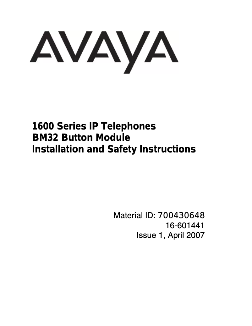 Page 1 de la notice Manuel utilisateur Avaya BM32