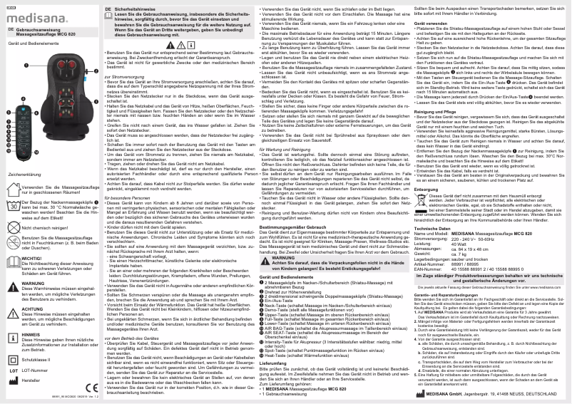 Page 1 de la notice Manuel utilisateur Medisana MCG 820