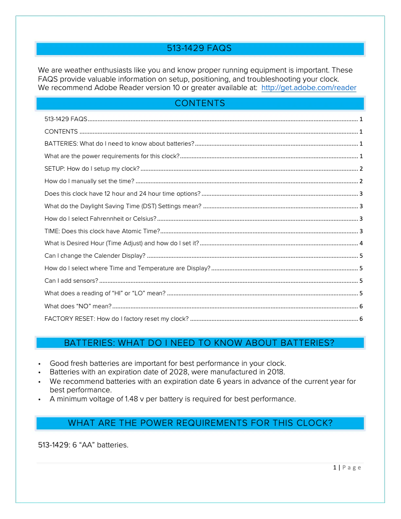 Page 1 de la notice FAQ La Crosse Technology 513-1429