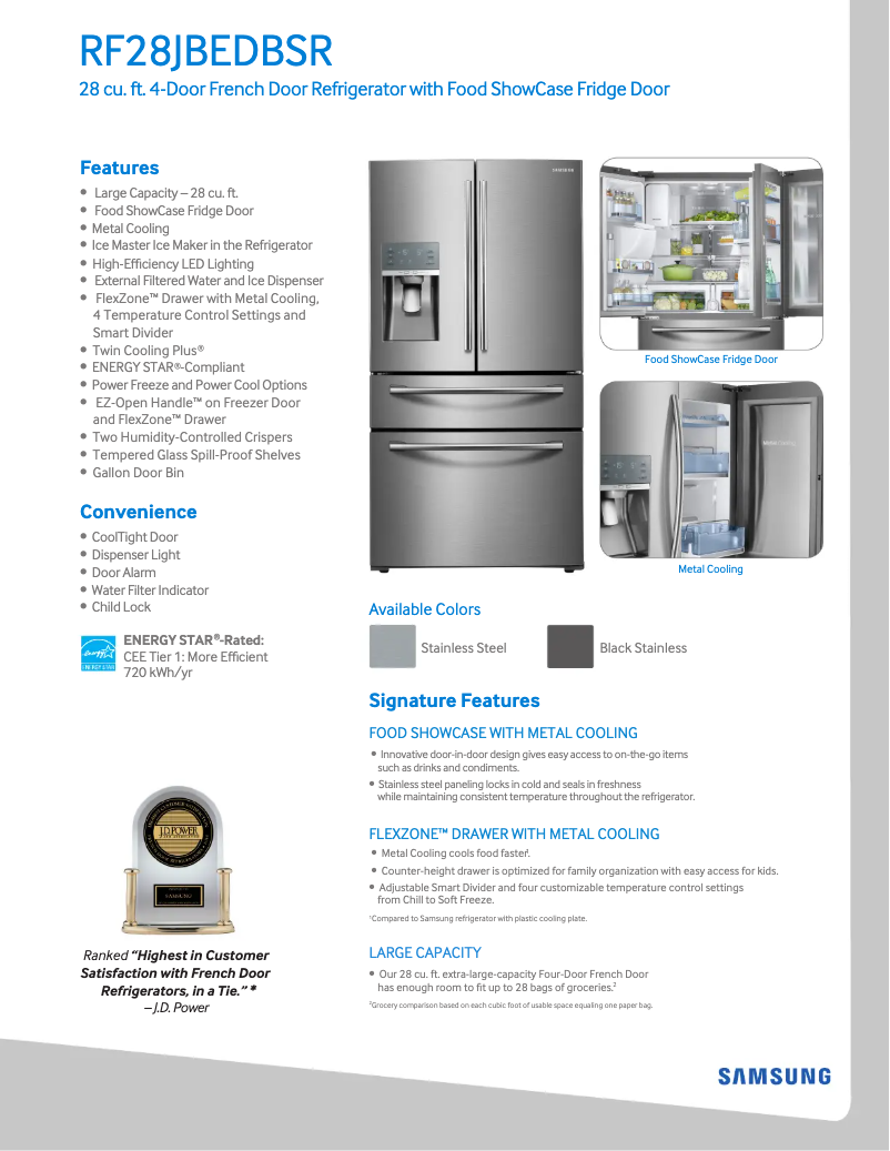 Page 1 de la notice Fiche technique Samsung RF28JBEDBS