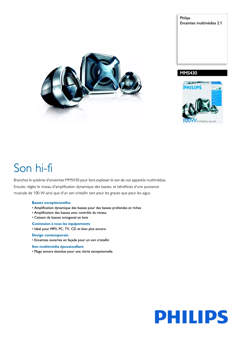 Page n°1 - Fiche technique Philips MMS430