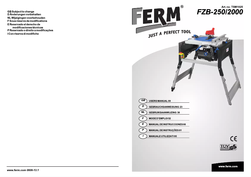 Page 1 de la notice Manuel utilisateur Ferm FZB-250/2000