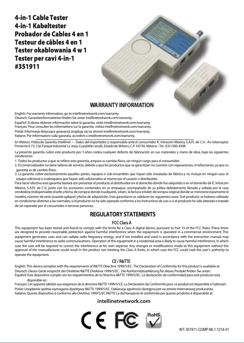 Page n°1 - Manuel utilisateur Intellinet 351911