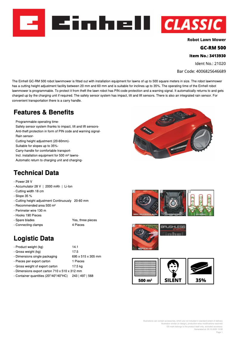 Page n°1 - Fiche technique Einhell GC-RM 500