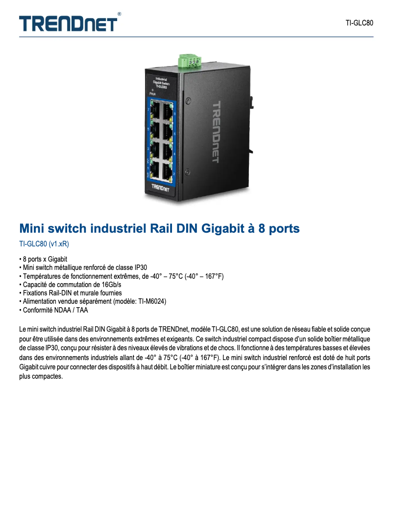 Page n°1 - Manuel utilisateur TRENDnet TI-GLC80