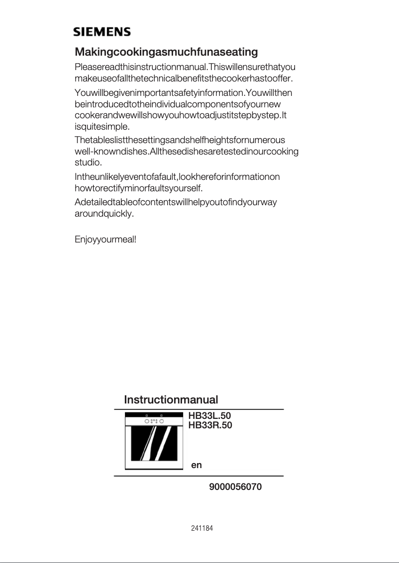 Page n°1 - Manuel utilisateur Siemens HB33R750