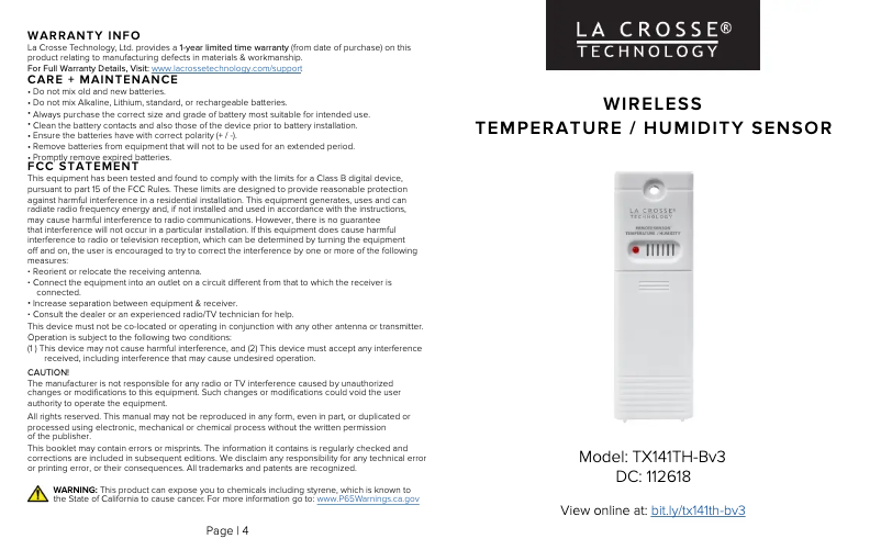 Image de la première page du manuel de l'appareil TH82967
