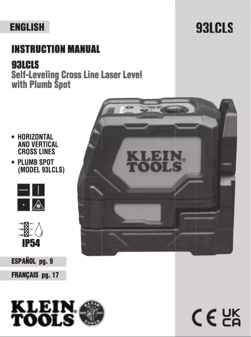 Page 1 de la notice Manuel utilisateur Klein Tools 93LCLS