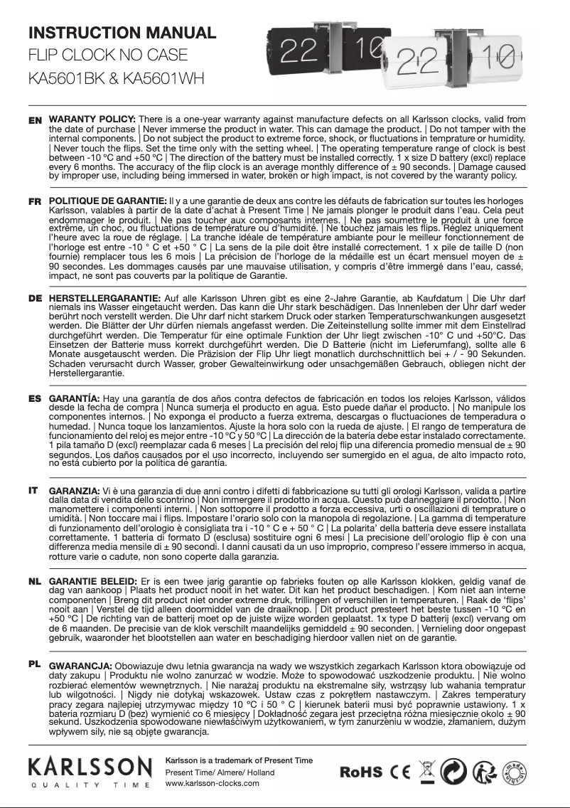 Page 1 de la notice Manuel utilisateur Karlsson Flip KA5601BK