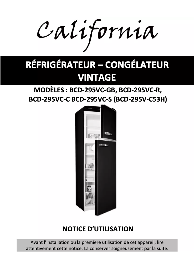 Page 1 de la notice Manuel utilisateur California BCD-295VC