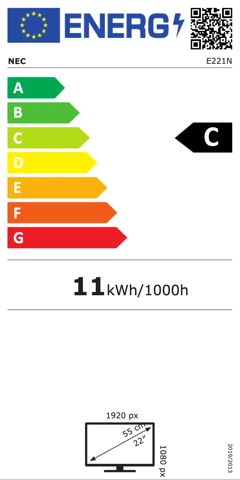 Page 1 de la notice Label énergétique NEC MultiSync E221N
