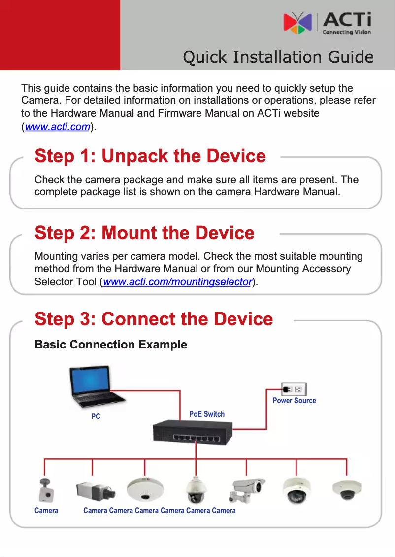 Page 1 de la notice Mode d'emploi ACTi Q250
