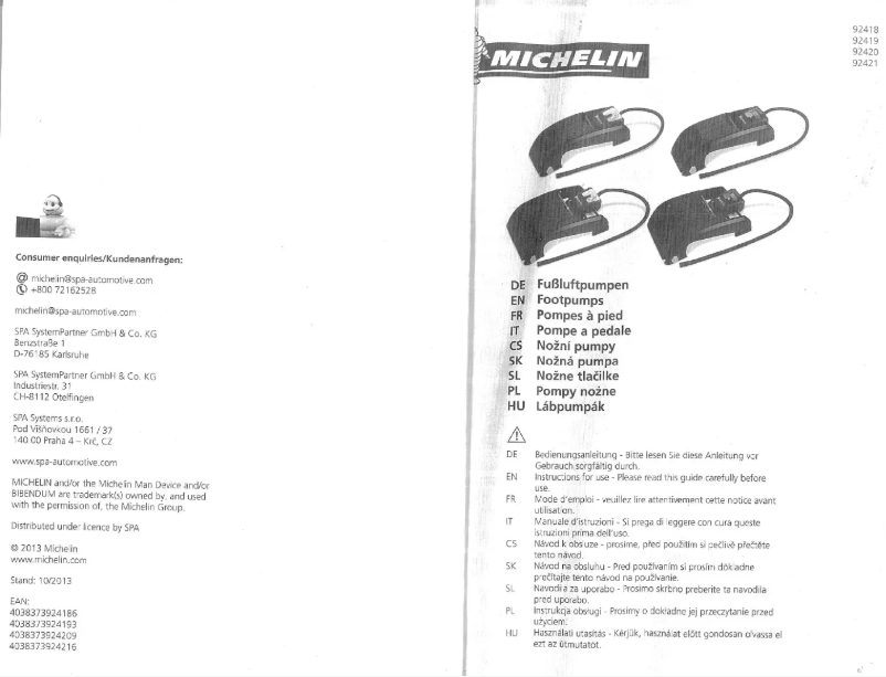 Page n°1 - Manuel utilisateur Michelin 92421