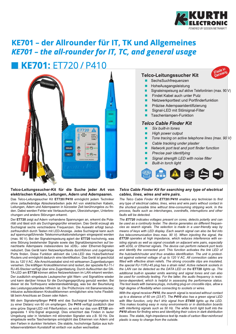 Page 1 de la notice Fiche technique Kurth Electronic KE7701