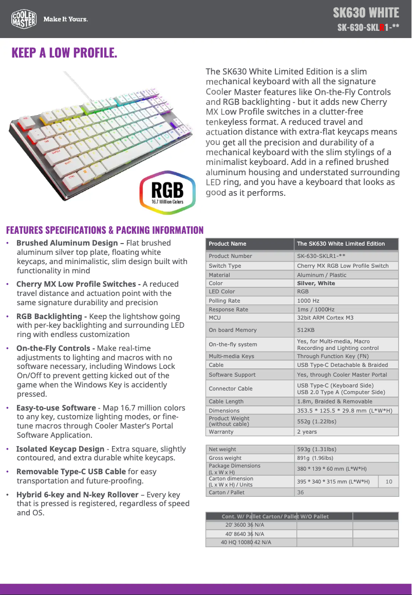 Page 1 of the manual Technical Sheet Cooler Master SK630