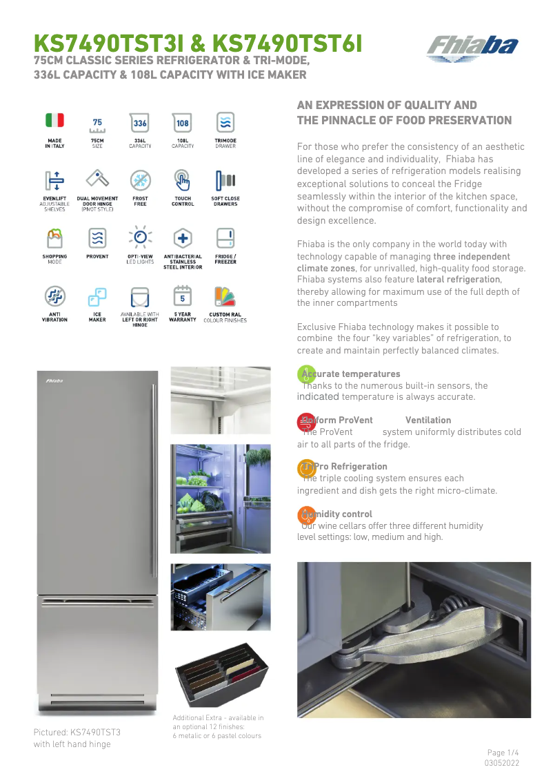 Page 1 de la notice Fiche technique Fhiaba KS7490TST6IA