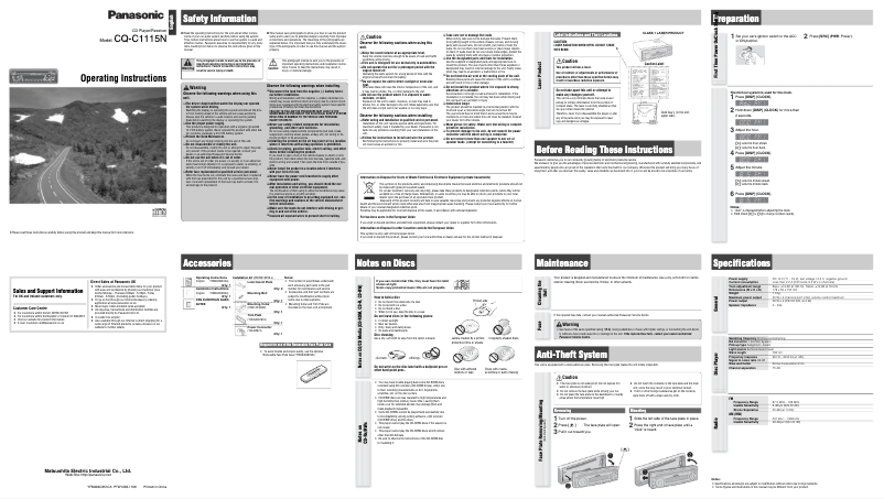 Page n°1 - Manuel utilisateur Panasonic CQ-C1115N