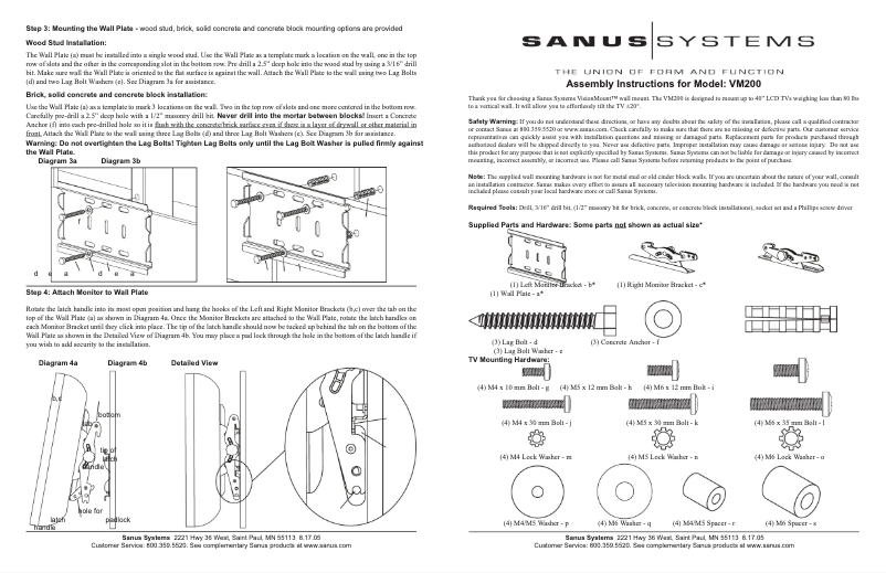 Page 1 de la notice Manuel utilisateur Sanus VM200