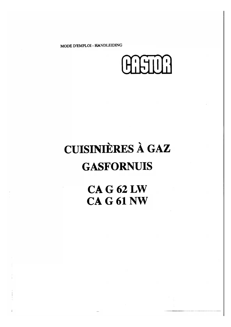 Page 1 de la notice Manuel utilisateur Castor CA G 61 NW