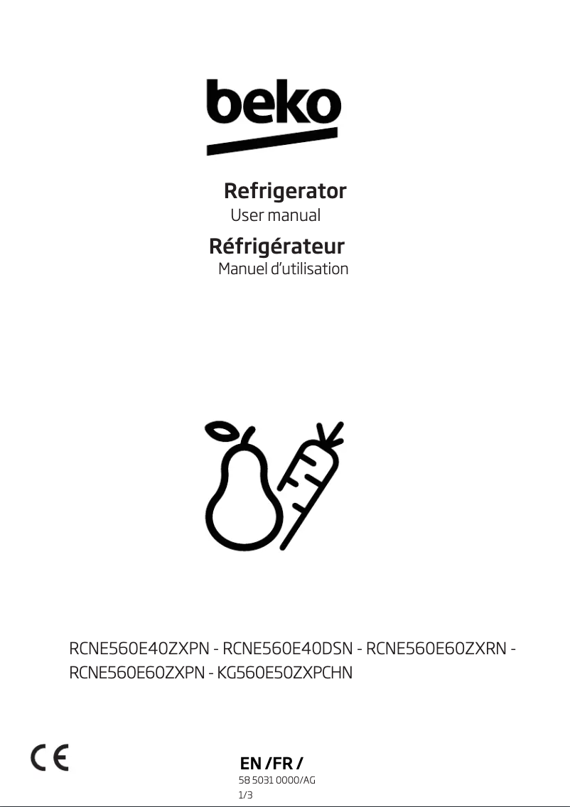 Page 1 de la notice Manuel utilisateur Beko RCNE560E40ZXPN