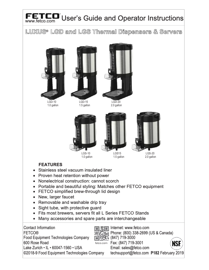 Page 1 de la notice Manuel utilisateur Fetco Luxus L4D-15TLA