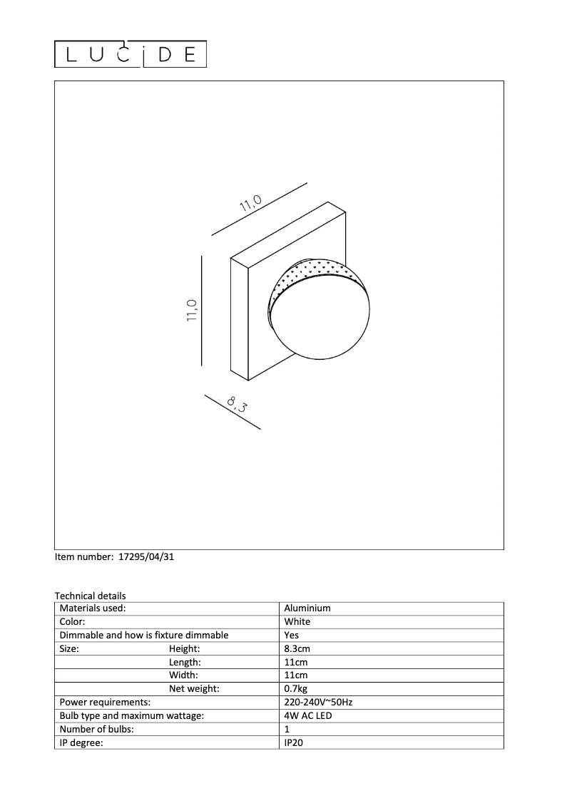 Page n°1 - Manuel utilisateur Lucide Phil 17295/04/31