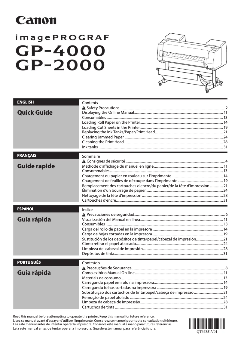 Image de la première page du manuel de l'appareil imagePROGRAF GP-4000
