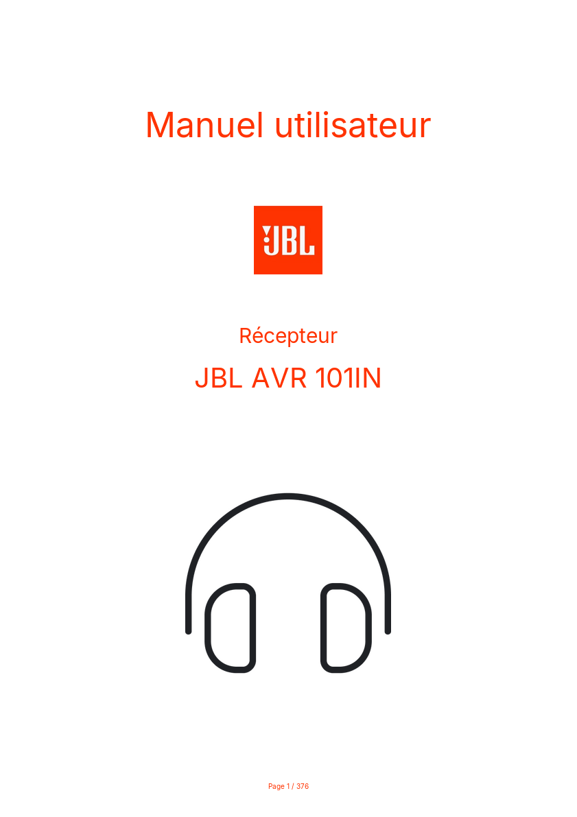 Page 1 de la notice Manuel utilisateur JBL AVR 101IN
